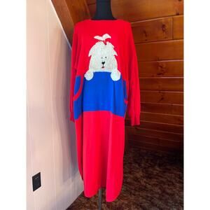 Vintage 80s Ugly Sweater Nightgown Dress with Fluffy Dog Grandmacore sz XL